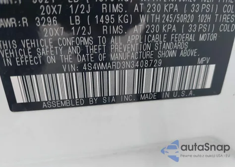 2022 Subaru Ascent Touring z USA, uszkodzony, nr VIN 4S4WMARD3N3408729